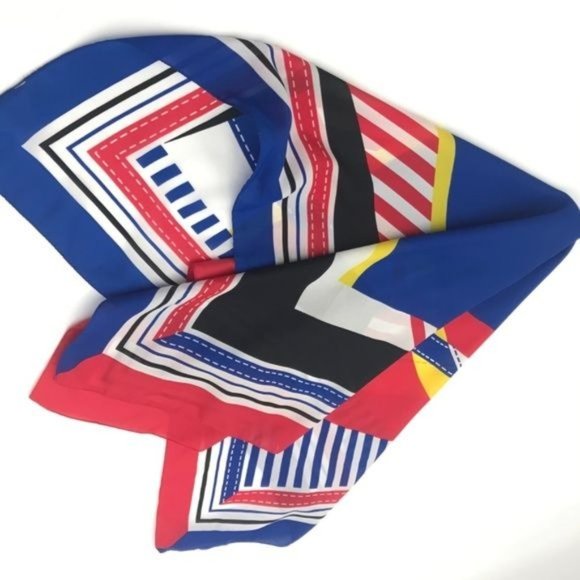 Vintage Abstract Print Scarf Bold Funky Red Blue - Picture 2 of 9